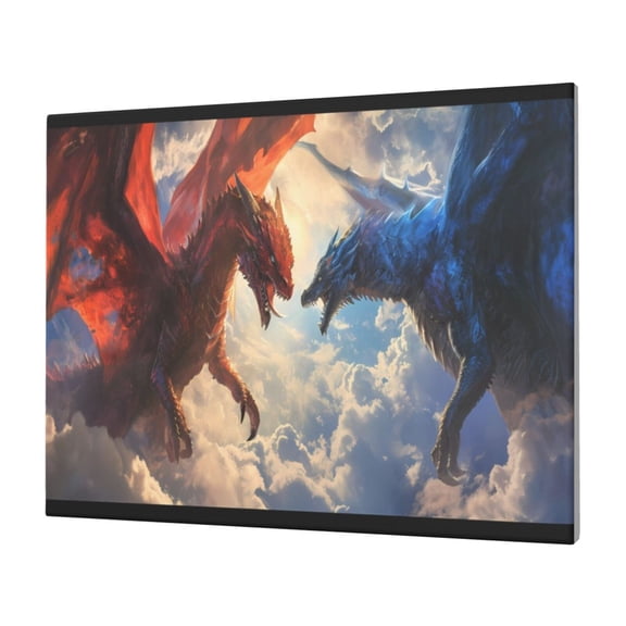 Gukieu Cloud Red And Blue Dragon Print Horizontal Canvas Decorative Painting 12x16 Inch Shrinkage Resistant Frame Hanging Home Wall Art Decor