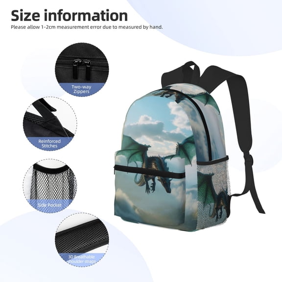 Gukieu Cloud Sky Green Dragon Print Backpack, Waterproof Backpack with Adjustable Shoulder Straps, Suitable for Campus, Business, Travel, Unisex