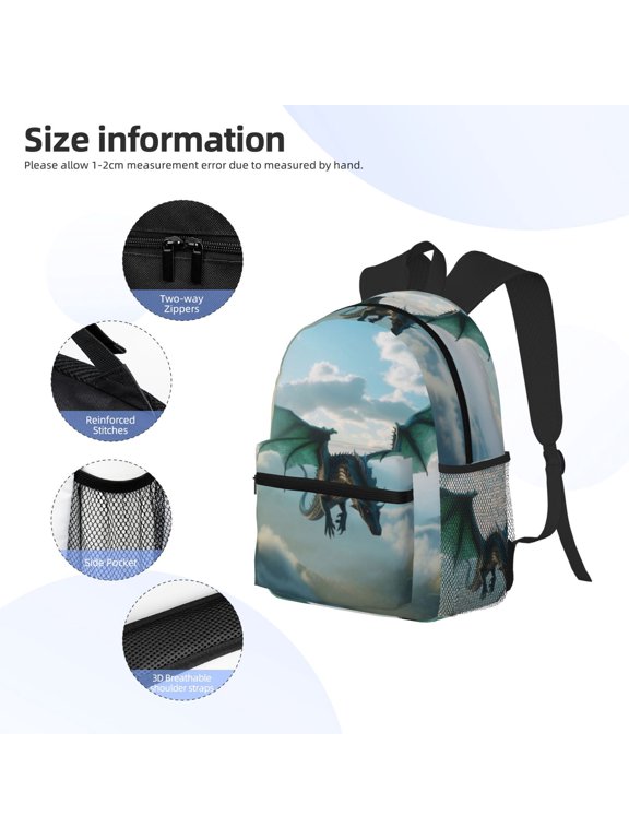 Cloud Sky Green Dragon Print Backpack, Waterproof Backpack with Adjustable Shoulder Straps, Suitable for Campus, Business, Travel, Unisex