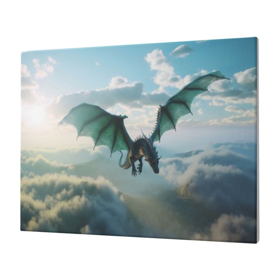 Gukieu Cloud Sky Green Dragon Print Horizontal Canvas Decorative Painting 12x16 Inch Shrinkage Resistant Frame Hanging Home Wall Art Decor