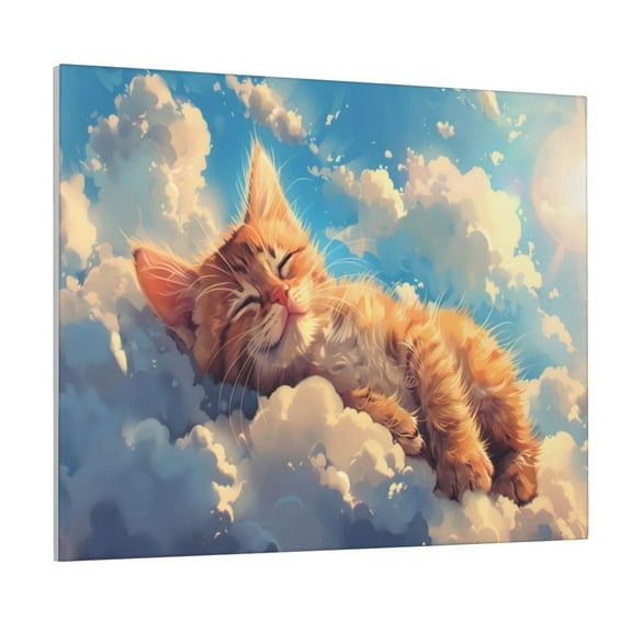 Gukieu Cloud Sleeping Cat Print Canvas Decorative Hanging Painting, Waterproof Art Wall Decoration with Frame, Suitable for Living Room, Bedroom