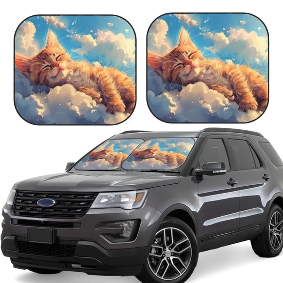 Gukieu Cloud Sleeping Cat Print Car Windshield Sun Visor, Foldable Anti-UV Car Sun Visor Suitable for Vans, Trucks Car Accessories-Small
