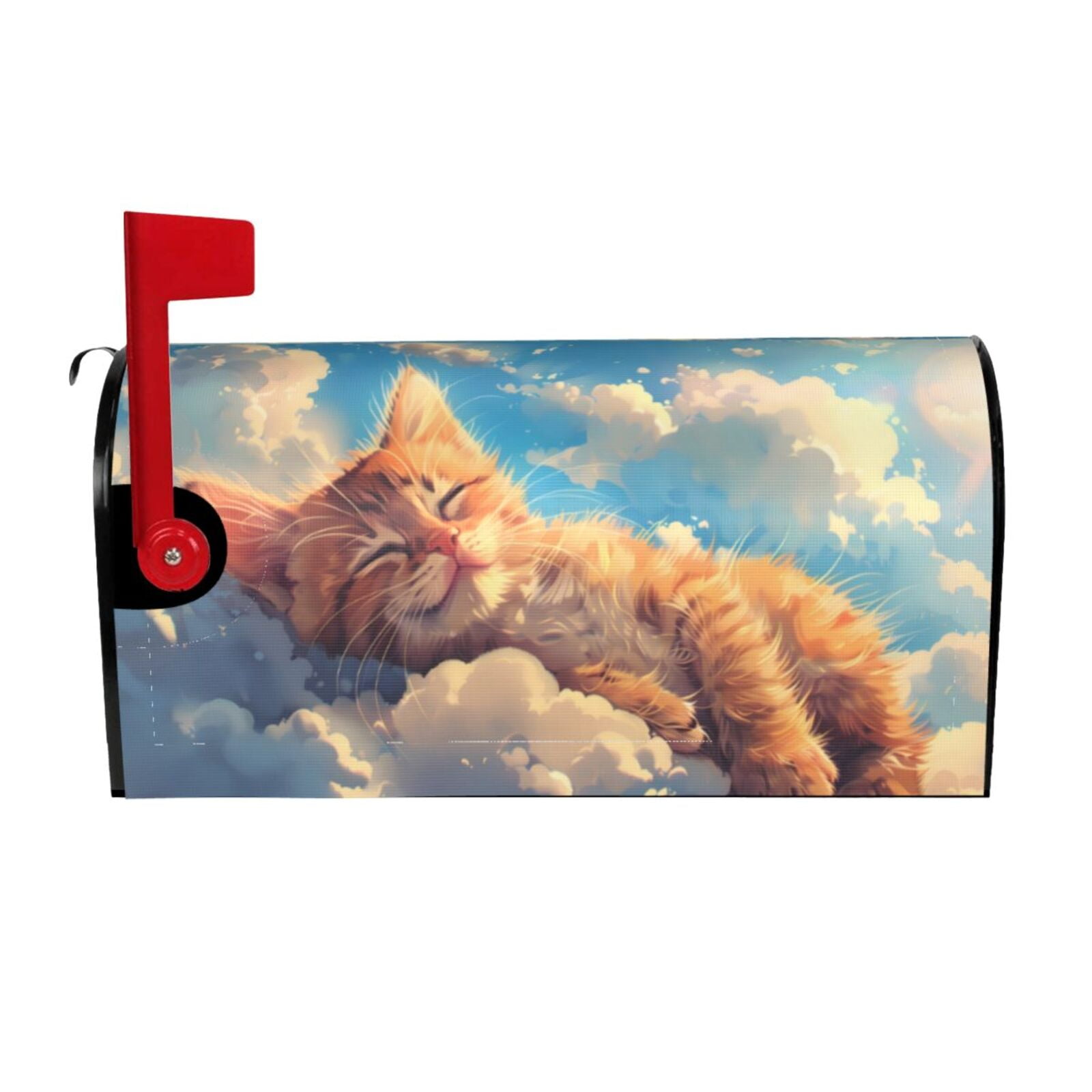 Gukieu Cloud Sleeping Cat Print Magnetic Mailbox Cover, Sun-proof and Waterproof Home Yard Mailbox Cover-21x18 in