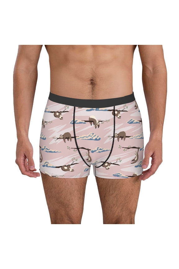Cloud Sloth Print Men's Boxer Briefs, High Elastic Moisture Wicking Boxer Briefs Underwear-Medium
