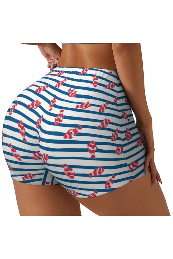 Clown Fish Print Women's Sports Shorts, Elastic Waist High Stretch Running Yoga Gym Sweatpants-Medium