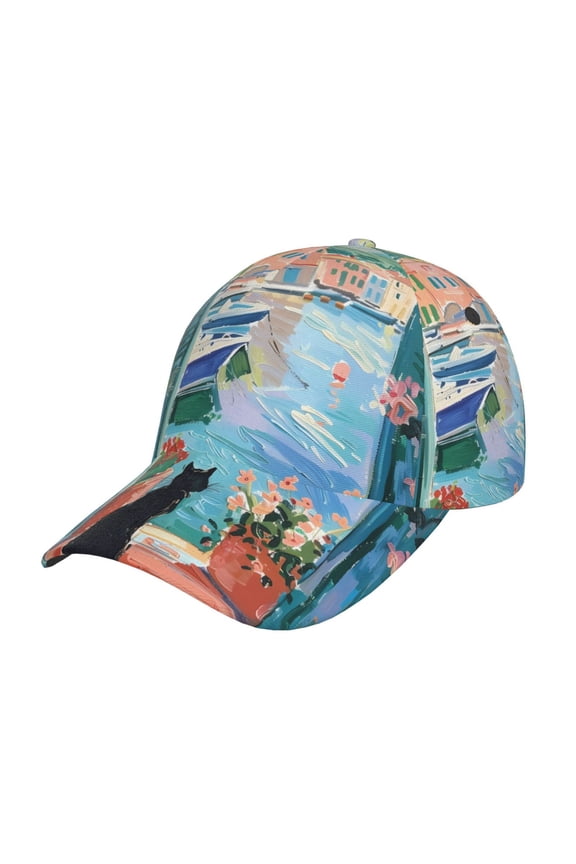 Coastal Cat By The Window Prin Baseball Cap, Adjustable Sweat-wicking Daily,Travel, Sports Cap, Unisex