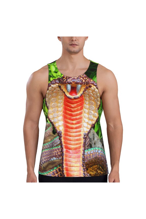 Cobra Snake Print Men's Quick Dry Fitness Vest, Round Neck Sleeveless Fitness Bodybuilding Top-Medium