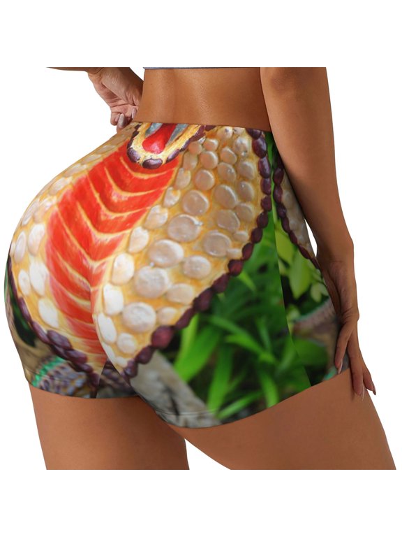 Cobra Snake Print Women's Sports Shorts, Elastic Waist High Stretch Running Yoga Gym Sweatpants-Large