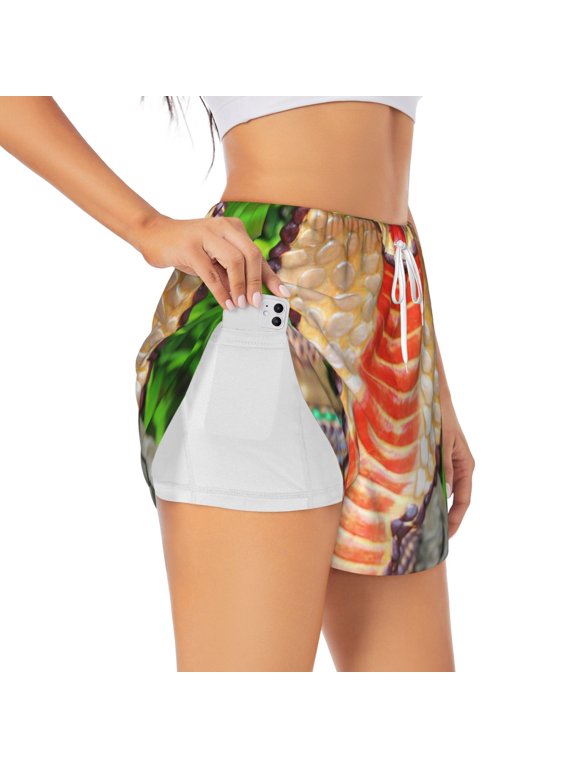 Cobra Snake Print Women's Sports Shorts with Drawstring Elastic Waistband for Running, Yoga, Fitness-X-Large