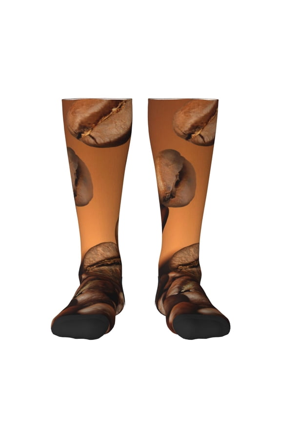 Coffee Beans Print Contrast Color Stockings, Elastic Sports Socks Warm Socks Clothing Accessories, Adult Unisex