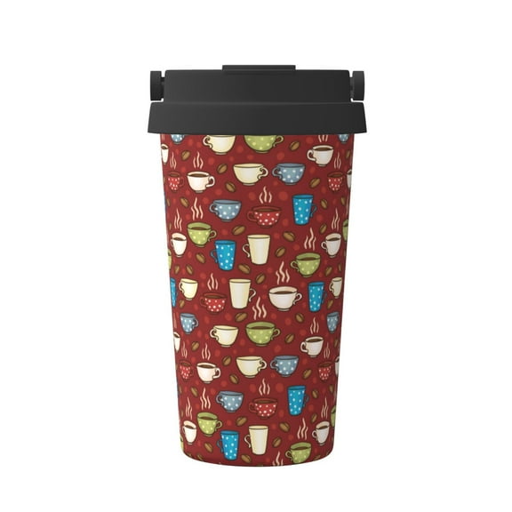 Gukieu Coffee Cups Print Insulated Coffee Cup, Portable Stainless Steel Vacuum Cup with Lid, Unisex, Suitable for Office, Cafe, Car