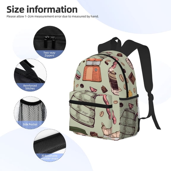 Gukieu Coffee Makers Macaroons Chocolate Print Backpack, Waterproof Backpack with Adjustable Shoulder Straps, Suitable for Campus, Business, Travel, Unisex