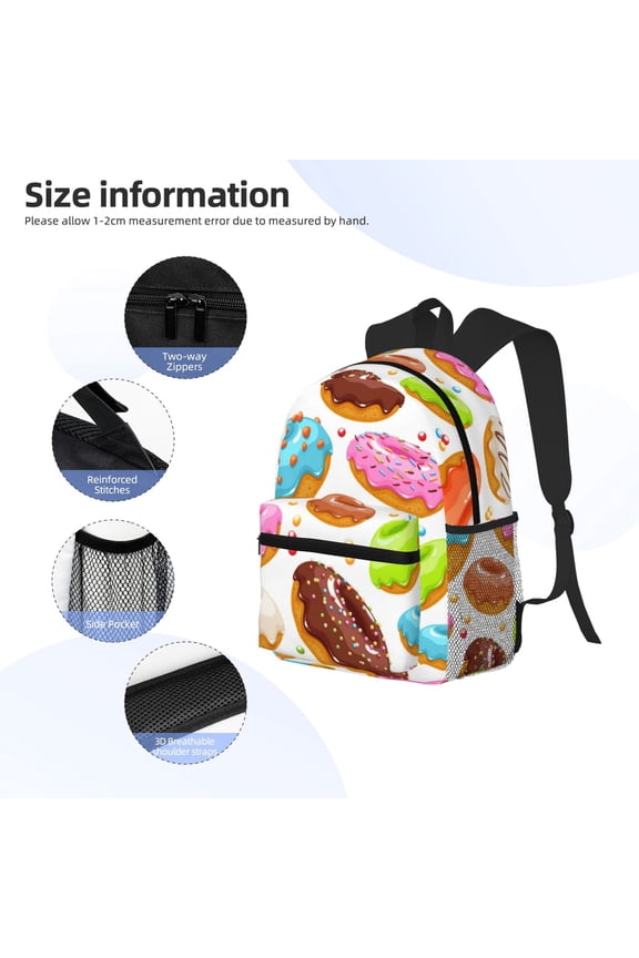 Color Donut Print Backpack, Waterproof Backpack with Adjustable Shoulder Straps, Suitable for Campus, Business, Travel, Unisex
