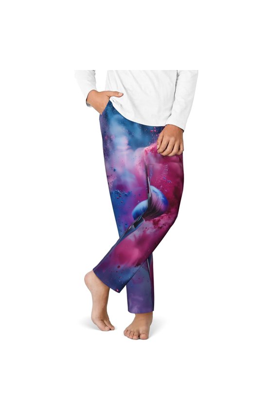 Color Explosion Makeup Brush Print Youth Home Trousers, Elastic Waistband with Pockets for Home and Outing, Suitable for Children Aged 5-16-XS(5-6)