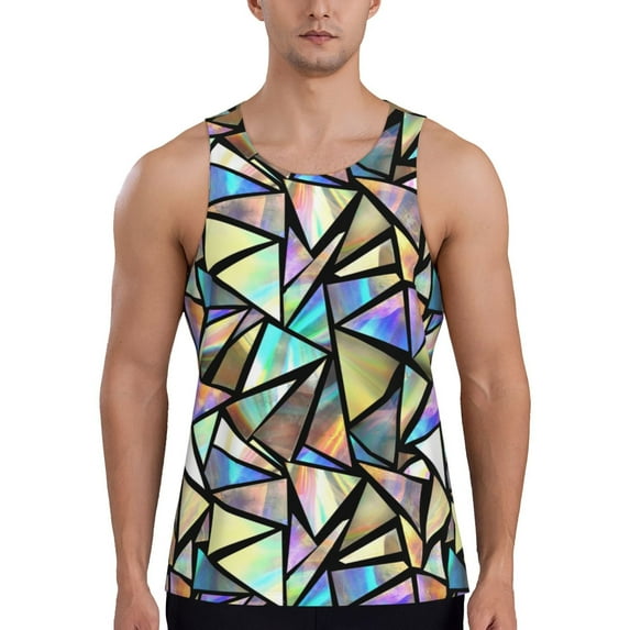 Gukieu Colored Glass Print Men's Quick Dry Fitness Vest, Round Neck Sleeveless Fitness Bodybuilding Top-3X-Large