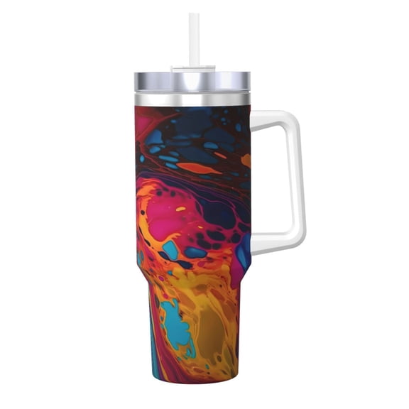 Gukieu Colorful Abstract Swirls Print 40OZ Ice Cup, Stainless Steel Vacuum Kettle with Handle Suitable for Hot and Cold Drinks, Travel, Fitness