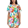 thumbnail image 1 of Gukieu Colorful Air Balloons Print Women's Short-sleeved Pajama Set, Round Neck Button Top Elastic Shorts 2-piece Set, Summer Home Leisure Clothing-X-Large, 1 of 6