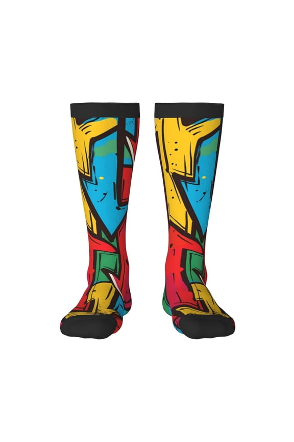 Colorful Arrow Graffiti Pattern Print Contrast Color Stockings, Elastic Sports Socks Warm Socks Clothing Accessories, Adult Unisex