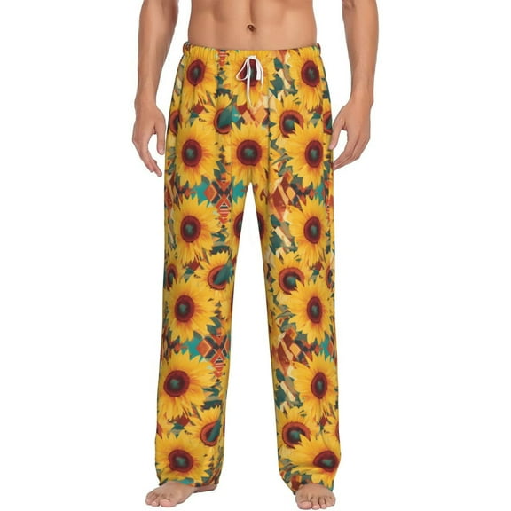 Gukieu Colorful Bohemian Sunflower Print Men's Home Trousers, Elastic Drawstring Home Pajamas Clothing Suitable for Adult Men-Medium