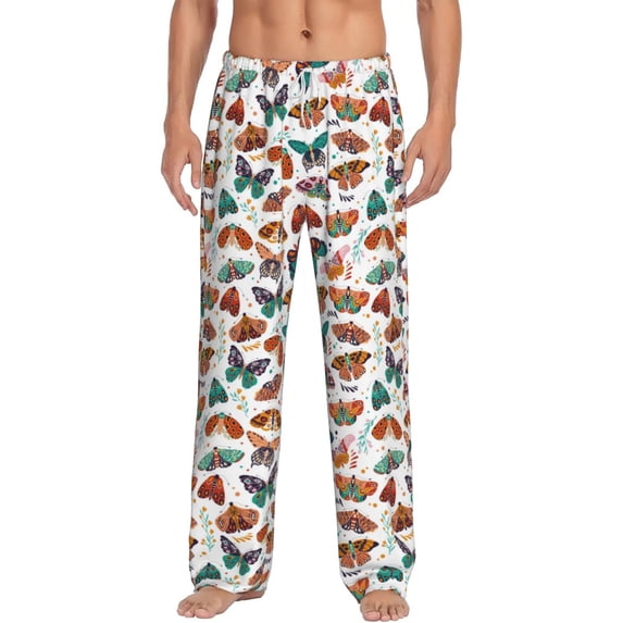 Gukieu Colorful Butterfly Print Men's Home Trousers, Elastic Drawstring Home Pajamas Clothing Suitable for Adult Men-Large