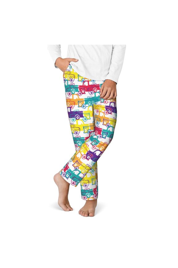 Colorful Car Print Youth Home Trousers, Elastic Waistband with Pockets for Home and Outing, Suitable for Children Aged 5-16-Medium