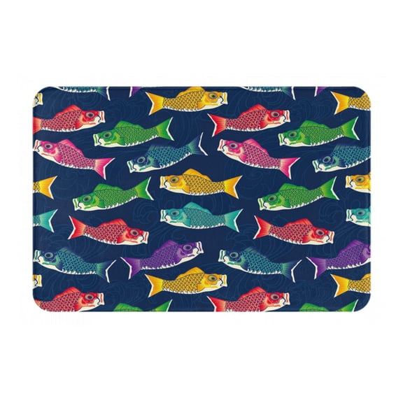 Gukieu Colorful Carp Streamer 1 Print Dust-proof Floor Mats, Water-absorbent and Non-slip Flannel Door Mats 16x24in, Home Decoration Suitable for Kitchen, Bathroom, Garage