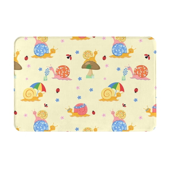 Gukieu Colorful Cartoon Snail Print Dust-proof Floor Mats, Water-absorbent and Non-slip Flannel Door Mats 16x24in, Home Decoration Suitable for Kitchen, Bathroom, Garage