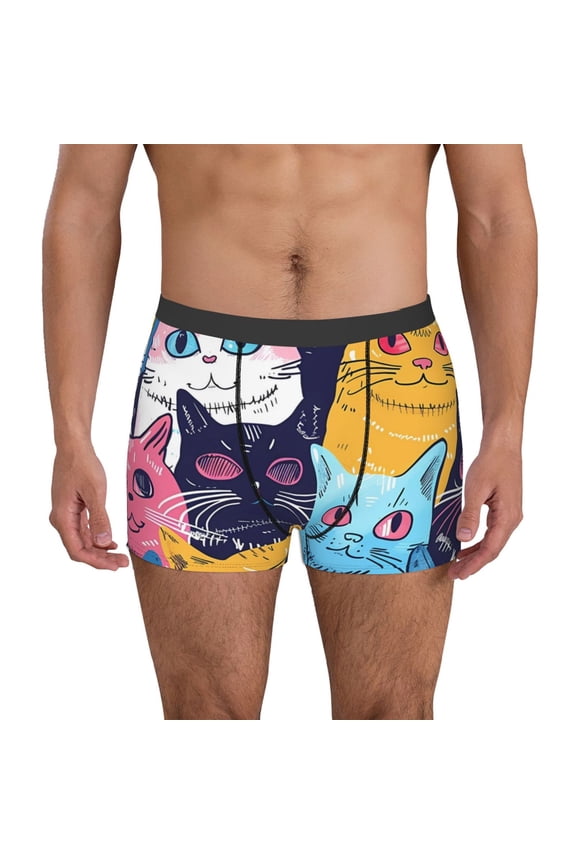 Colorful Cats Pattern Art Print Men's Boxer Briefs, High Elastic Moisture Wicking Boxer Briefs Underwear-XX-Large