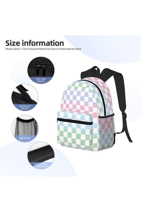Colorful Checkerboard Print Backpack, Waterproof Backpack with Adjustable Shoulder Straps, Suitable for Campus, Business, Travel, Unisex