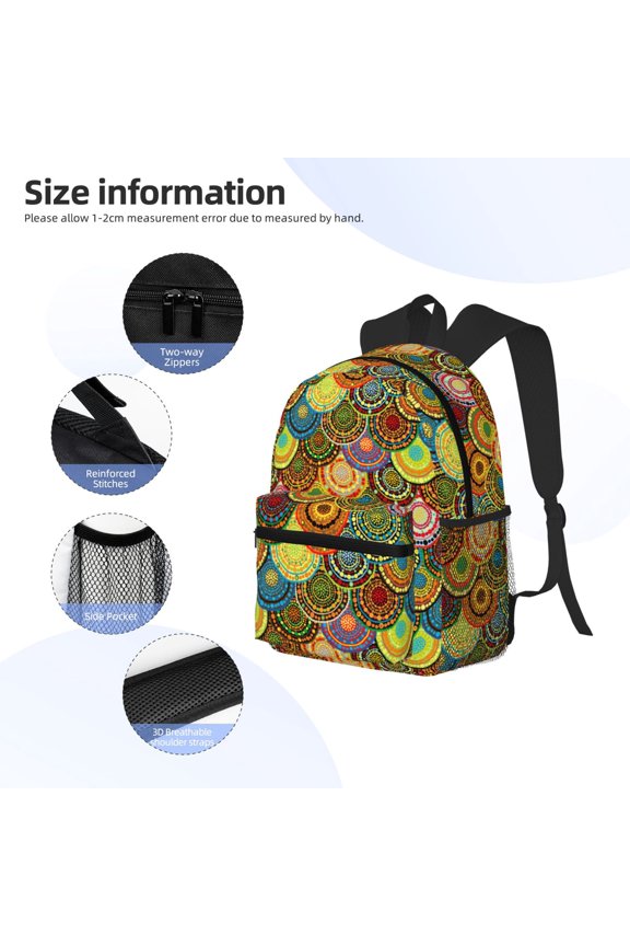 Colorful Circle Print Backpack, Waterproof Backpack with Adjustable Shoulder Straps, Suitable for Campus, Business, Travel, Unisex