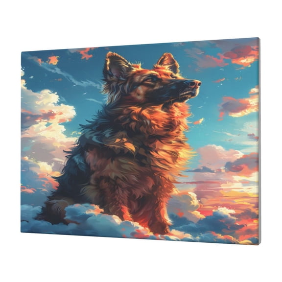 Gukieu Colorful Cloud Shepherd Dog Print Horizontal Canvas Decorative Painting 12x16 Inch Shrinkage Resistant Frame Hanging Home Wall Art Decor