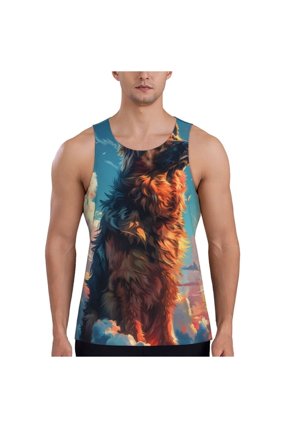 Colorful Cloud Shepherd Dog Print Men's Quick Dry Fitness Vest, Round Neck Sleeveless Fitness Bodybuilding Top-Large