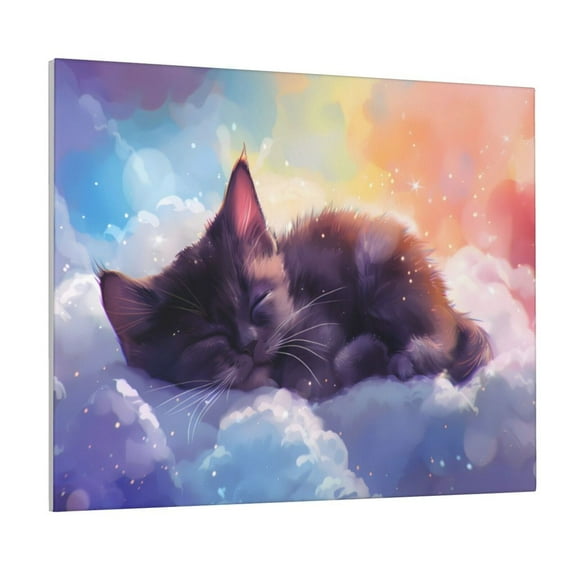 Gukieu Colorful Cloud Sleeping Cat Print Canvas Decorative Hanging Painting, Waterproof Art Wall Decoration with Frame, Suitable for Living Room, Bedroom