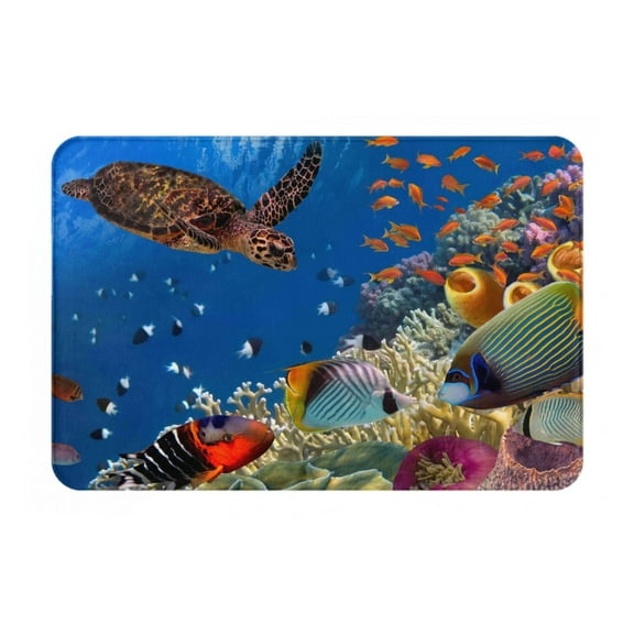 Gukieu Colorful Coral Reef Print Dust-proof Floor Mats, Water-absorbent and Non-slip Flannel Door Mats 16x24in, Home Decoration Suitable for Kitchen, Bathroom, Garage