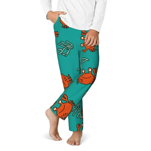 Gukieu Colorful Crab Print Youth Home Trousers, Elastic Waistband with Pockets for Home and Outing, Suitable for Children Aged 5-16-Medium