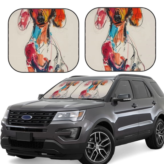 Gukieu Colorful Dachshund Art Print Car Windshield Sun Visor, Foldable Anti-UV Car Sun Visor Suitable for Vans, Trucks Car Accessories-Medium