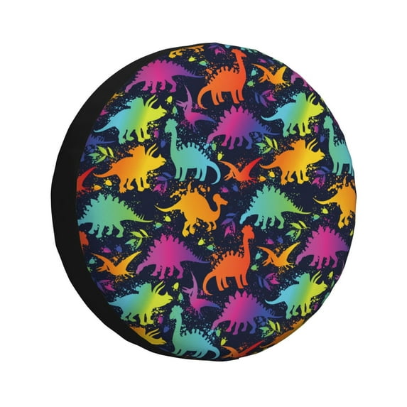 Gukieu Colorful Dinosaur Print Car Tire Cover, Adjustable Waterproof and Dustproof Tire Protection Cover, Suitable for SUV, Truck, Van-14 inch