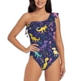 thumbnail image 1 of Gukieu Colorful Dinosaur Print One-shoulder Ruffled One-piece Swimsuit with Removable Chest Pads and Tummy-control Swimsuit for Women-X-Large, 1 of 6
