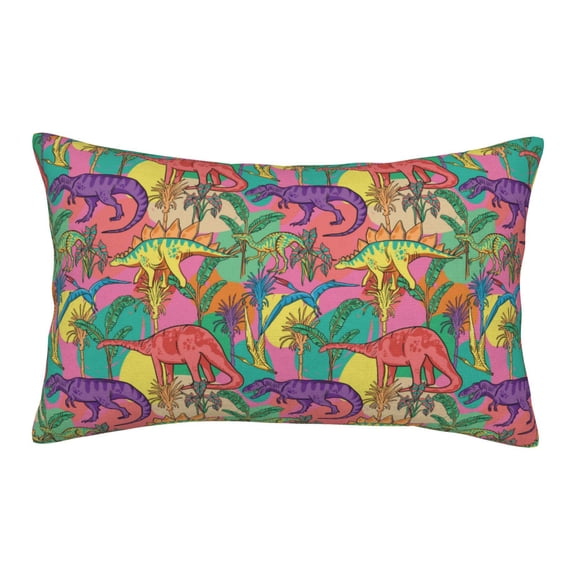 Gukieu Colorful Dinosaur Print Plush Pillow Cover, Hidden Zipper Pillow Protector without Pillow Core, Suitable for Bedroom, Office, Car Decoration-14"x20"