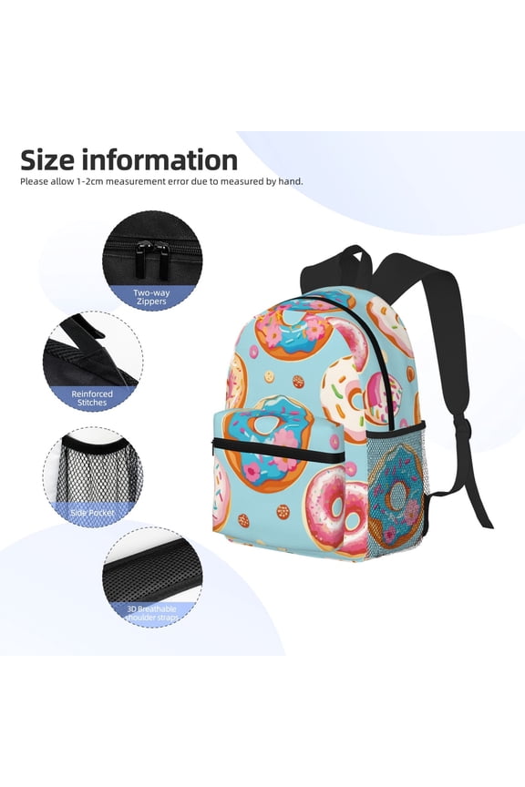 Colorful Donut Print Backpack, Waterproof Backpack with Adjustable Shoulder Straps, Suitable for Campus, Business, Travel, Unisex