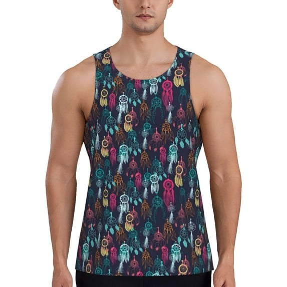 Gukieu Colorful Dreamcatcher1 Print Men's Quick Dry Fitness Vest, Round Neck Sleeveless Fitness Bodybuilding Top-Large