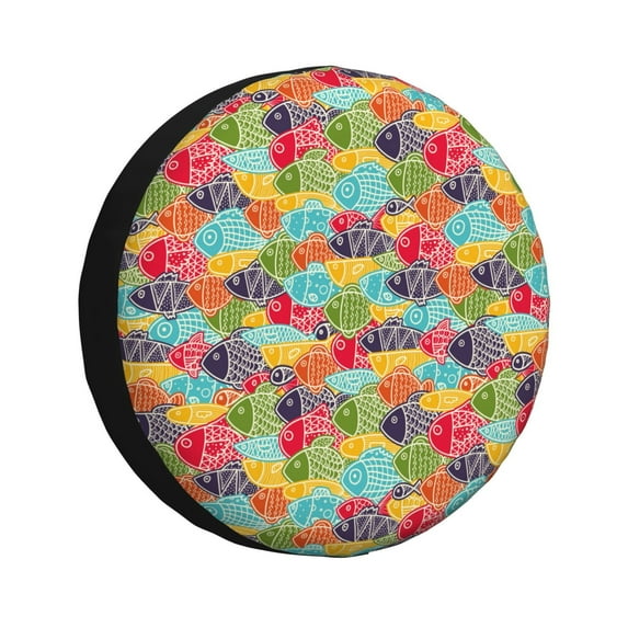 Gukieu Colorful Fish 2 Print Car Tire Cover, Adjustable Waterproof and Dustproof Tire Protection Cover, Suitable for SUV, Truck, Van-15 inch