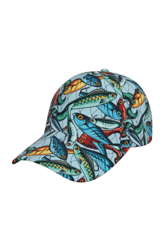 Colorful Fishing Baits Prin Baseball Cap, Adjustable Sweat-wicking Daily,Travel, Sports Cap, Unisex