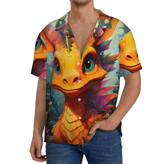 Gukieu Colorful Flower Chameleon Print Men's Short-sleeved Shirts, Button-down Pocket Shirts, T-shirts, Beach Vacation Travel Summer Clothing-4X-Large