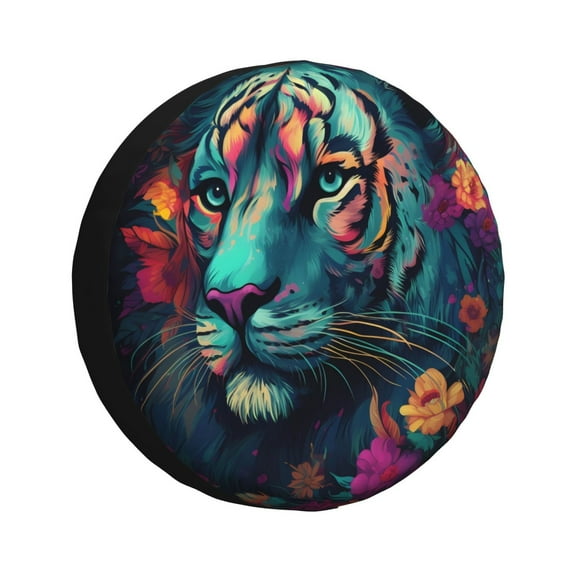 Gukieu Colorful Flower Tiger Print Car Tire Cover, Adjustable Waterproof and Dustproof Tire Protection Cover, Suitable for SUV, Truck, Van-14 inch