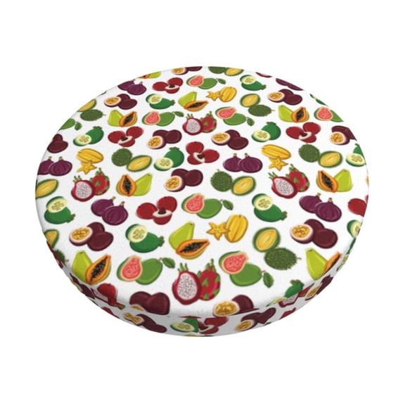 Gukieu Colorful Fruits Print Round Chair Cover, Dust-proof and Non-slip Bar Chair Protective Cover, Suitable for Bars, Restaurants, Offices-12 inch
