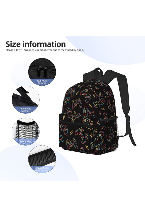 Colorful Game Controller Print Backpack, Waterproof Backpack with Adjustable Shoulder Straps, Suitable for Campus, Business, Travel, Unisex