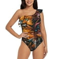 thumbnail image 1 of Gukieu Colorful Graffiti Abstract Eye Print One-shoulder Ruffled One-piece Swimsuit with Removable Chest Pads and Tummy-control Swimsuit for Women-X-Large, 1 of 6
