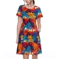 thumbnail image 1 of Gukieu Colorful Hawaii Palms Print Women's Short Sleeve Dress, Elastic Waistband A-line with Pockets Summer Dress, Suitable for Daily Leisure, Work, Vacation, 1 of 6