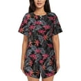 thumbnail image 1 of Gukieu Colorful Hawaii Palms Print Women's Short-sleeved Pajama Set, Round Neck Button Top Elastic Shorts 2-piece Set, Summer Home Leisure Clothing-XX-Large, 1 of 6